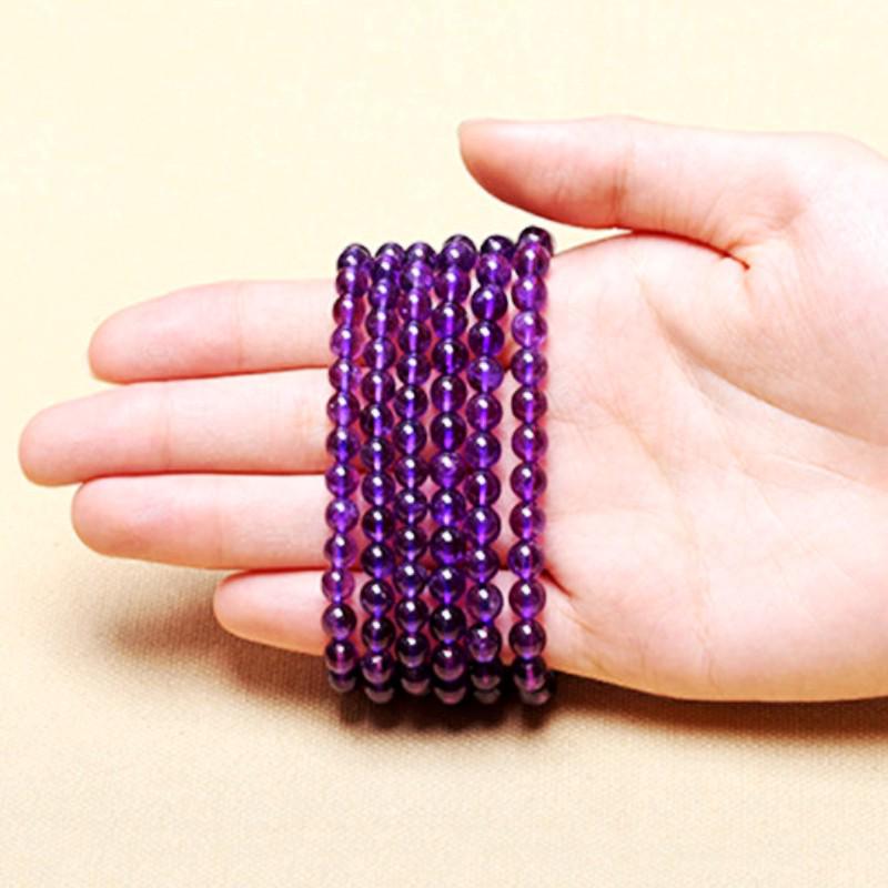 Аметистовый трехрядный кристальный браслет с бусинами