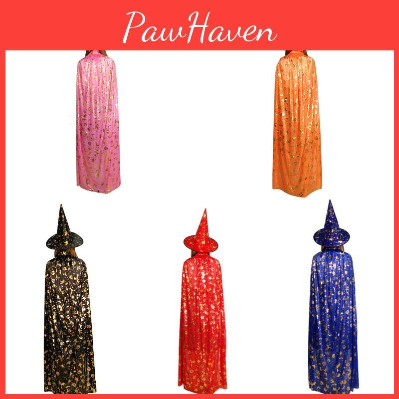 Премиум Хэллоуинский плащ с пришитым краем, костюм для взрослых и детей, плащ ведьмы для косплея, черный