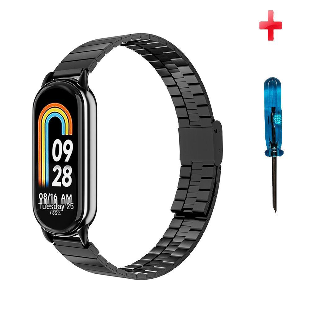 Stainless Steel Strap for Xiaomi Band 8/9/10 NFC - Metal Bamboo Three-Bead Buckle