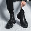 FashionAutumn Мужская обувь Высокие британские кожаные мотоциклетные ботинки Мужские толстые подошвы Трендовые ботинки Челси Мужская повседневная обувь Ботинки на платформе