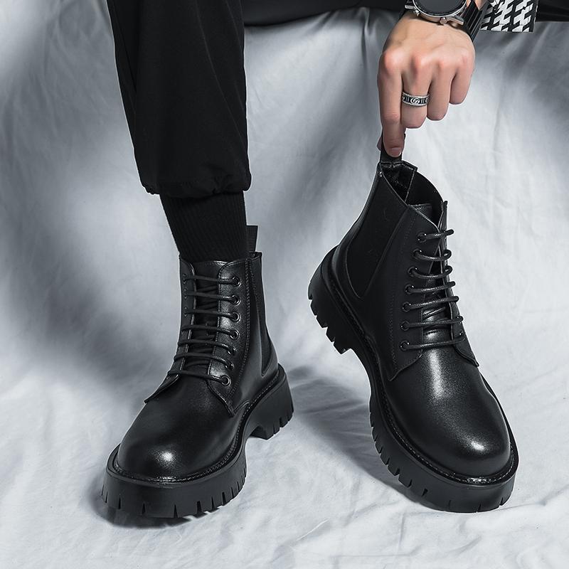 Ботинки мужские на толстой подошве, противоскользящие и износостойкие, с высоким верхом, на шнуровке, деловые, брендовые ботинки челси, размеры 38-44, мужские ботинки