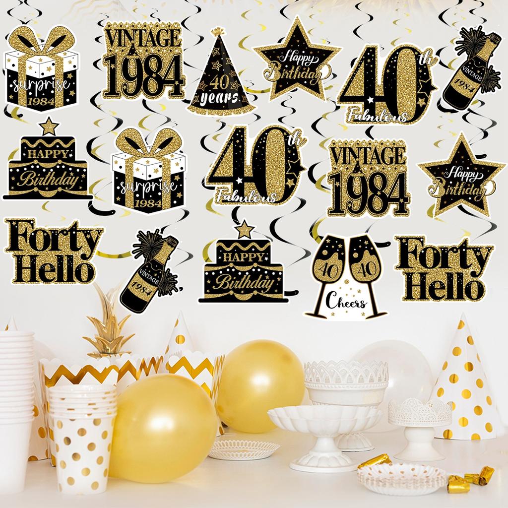 Happy Birthday Foil Swirls 30 40 50th Birthday Party Supplies Black Gold Men Women Hanging Ornaments Ceiling Decor Party Favors