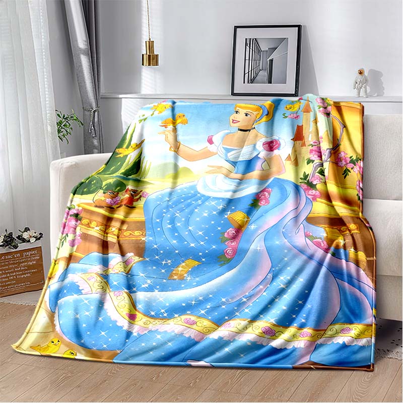 6 Sizes Princess Cinderella Cartoon Soft Flannel Fluffy Throw Camping Blanket for Children Sofa Throw Thin Blanket Female Gift