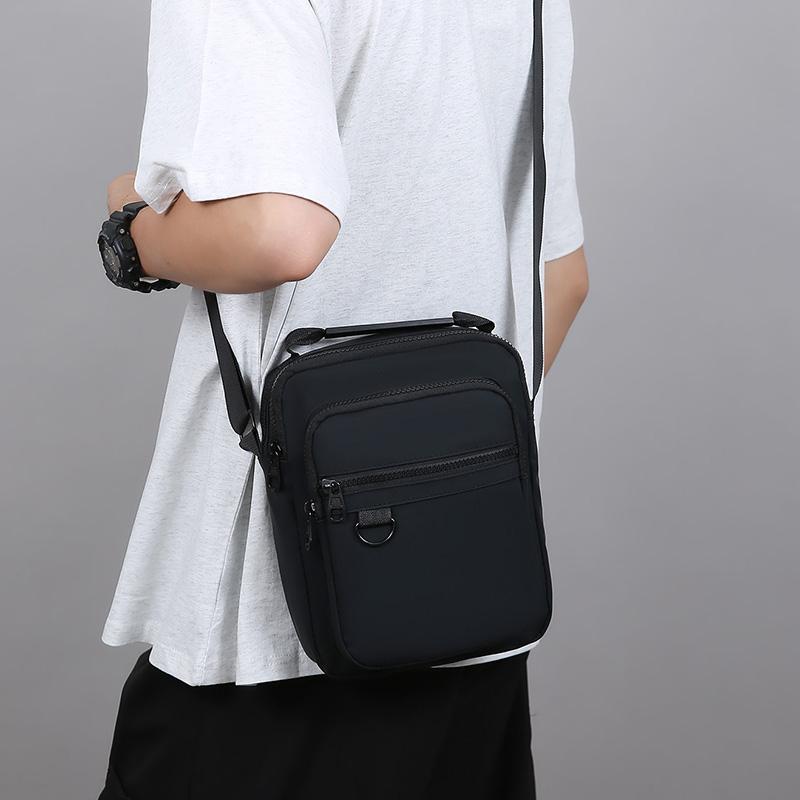 Men's Casual Messenger Sling - Small Oxford Crossbody Bag with Multiple Zipper Pockets