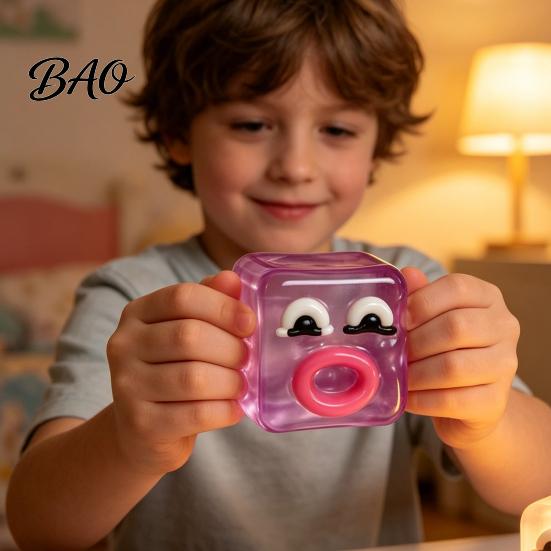 Lightweight Clear Cube Toy Cartoon Expression Stress Toy, Anxiety Relief Sausage Lip Sensory Squeeze for Relaxation Portable Reliever