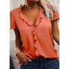 Women's Spring and Summer Solid Colour Ruffle Blouse Top Short Sleeve Shirt