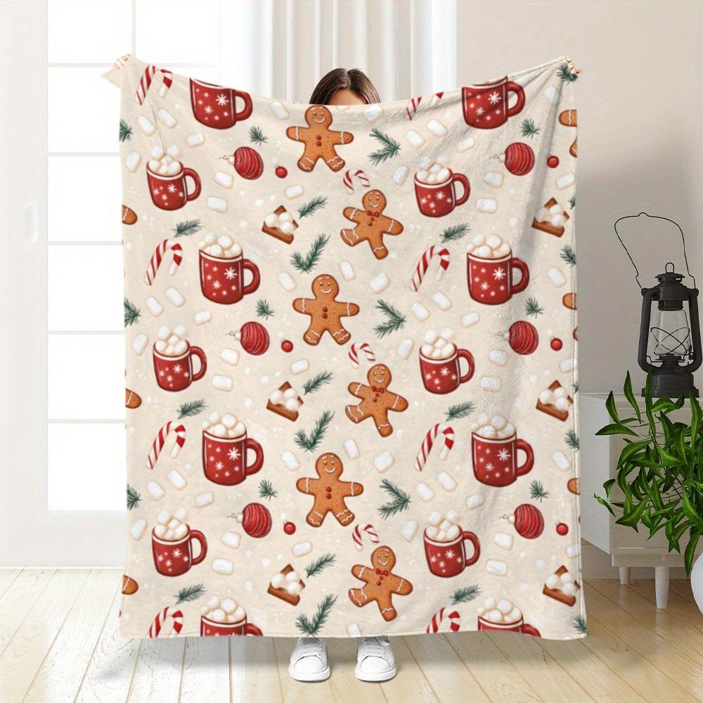 GUOYU Blanket 1pc Marry Christmas Blanket Gingerbread Man 3D Printed Warm Flannel Blanket for Home Living Room Decor New Year Christmas Gift