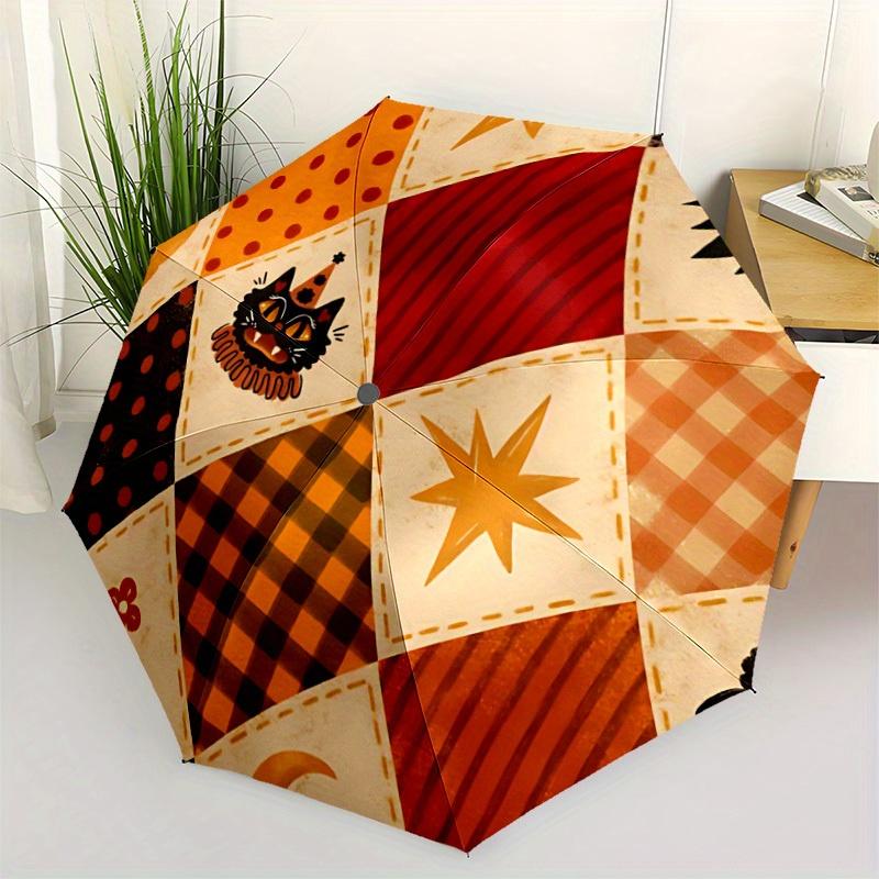 1pc Halloween Cat Automatic Open/close Folding Compact Umbrella, 8-Rib Sturdy Canopy, Lightweight Portable, Everyday Use, Gift, Outdoor Umbrella, Trav