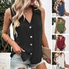 Women Summer T-Shirt Vest Casual Solid Color Tank Top Oversize V-Neck Sleeveless Button Single-breasted Mid Length Soft Breathable Female Clothes