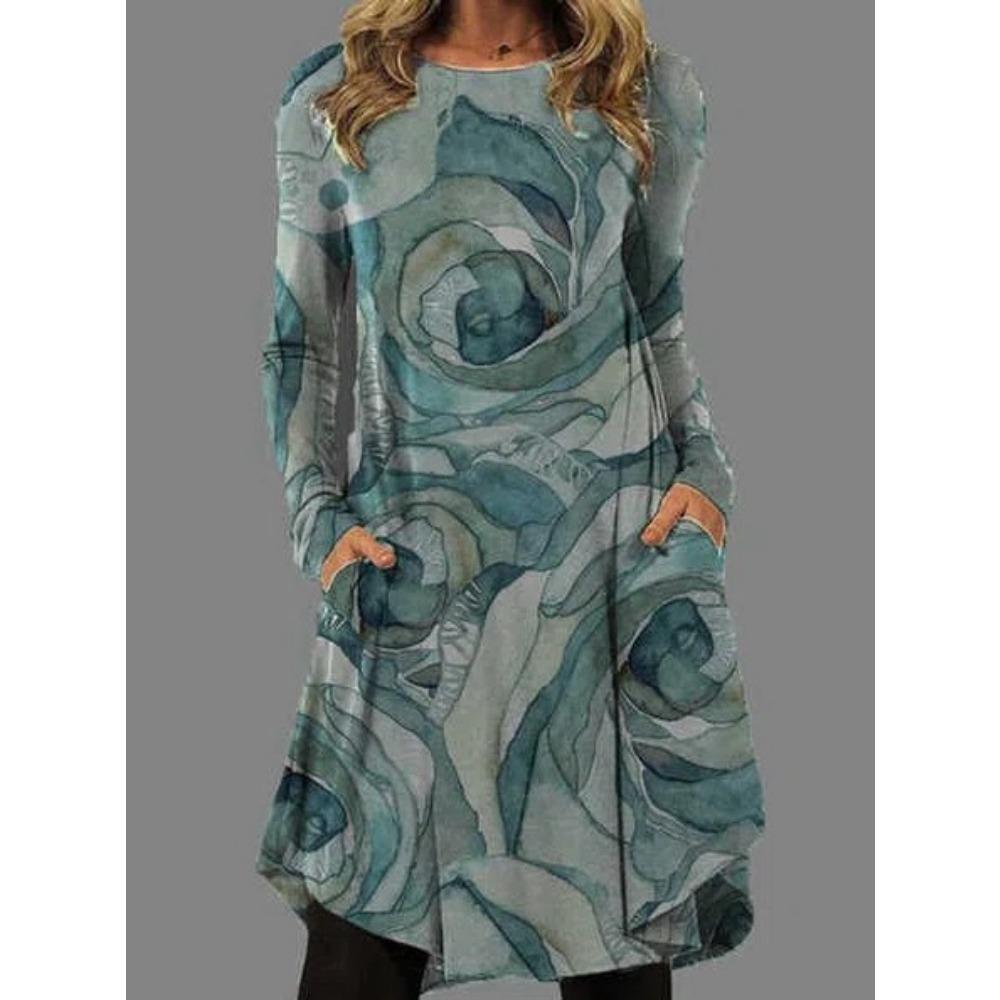 JPNTKY Women's Fashion Autumn Winter Long Sleeve O-Neck Casual Dresses