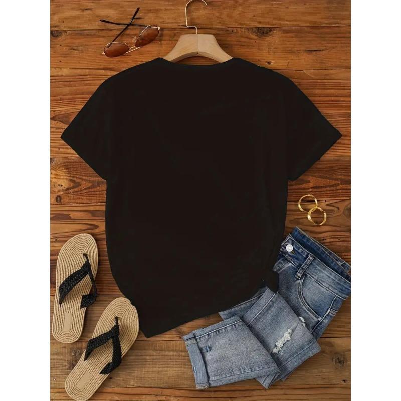 Women'S Athletic Wear Featuring A Stylish Round-Neck Short-Sleeve T-Shirt with A Cartoon Astronaut Design