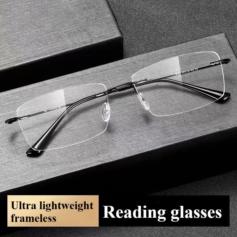 Frameless Cut Edge Reading Glasses, Anti Blue Light Glasses, Men's Middle-aged and Elderly Anti Fatigue Reading Glasses