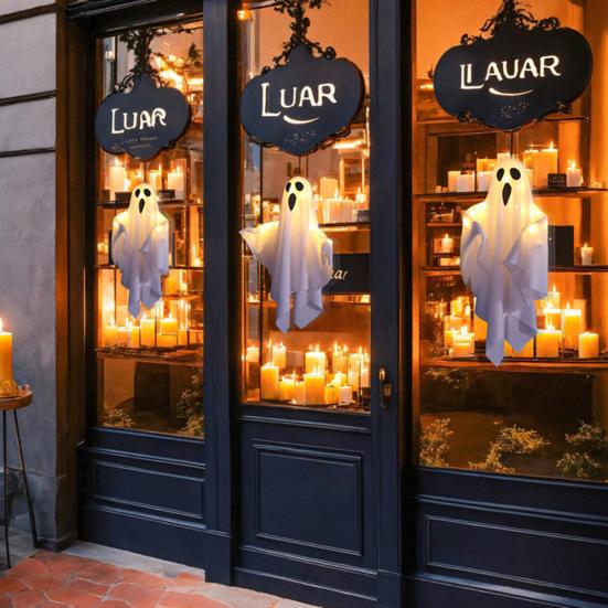 Хэллоуинские украшения для улицы, жуткие подвесные знаки с привидениями, с гирляндами на батарейках