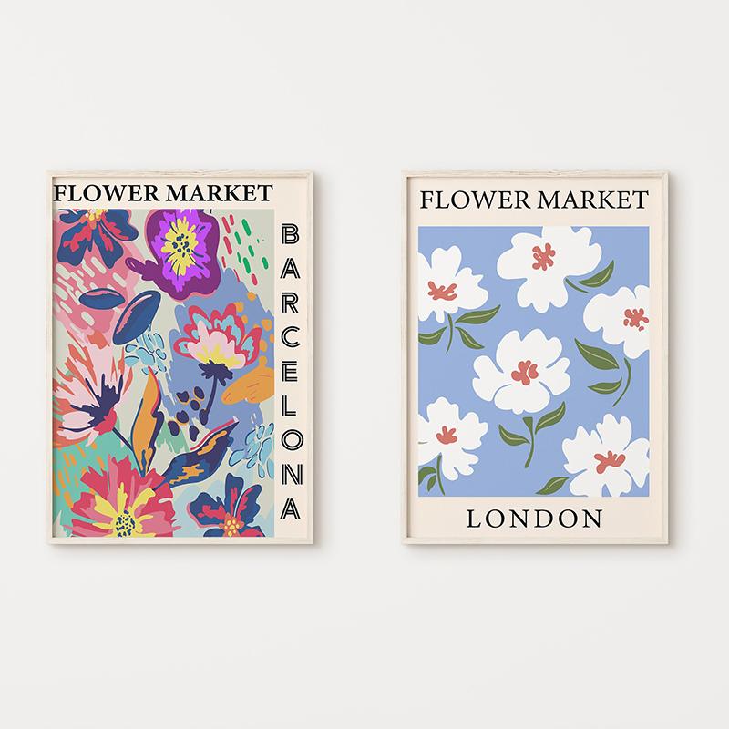 Цветочная картина на холсте, абстрактное искусство, цветочный рынок, принт, скандинавский плакат, стиль, настенная картина для гостиной, украшение дома