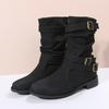 Flat Women's Boots Autumn and Winter Short Martin Boots Women's Large Size Belt Buckle Low Heel Casual Medium Boots
