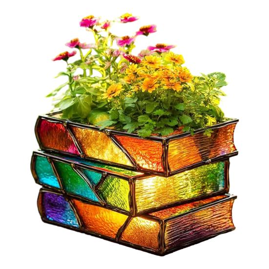 Yousheng Стопка Томов Цветочный Горшок из Смолы Декоративный Кашпо для Суккулентов Настольный Цветной Горшок для Растений в Виде Книг для Любителей Книг Подарок Домашний Офисный Декор