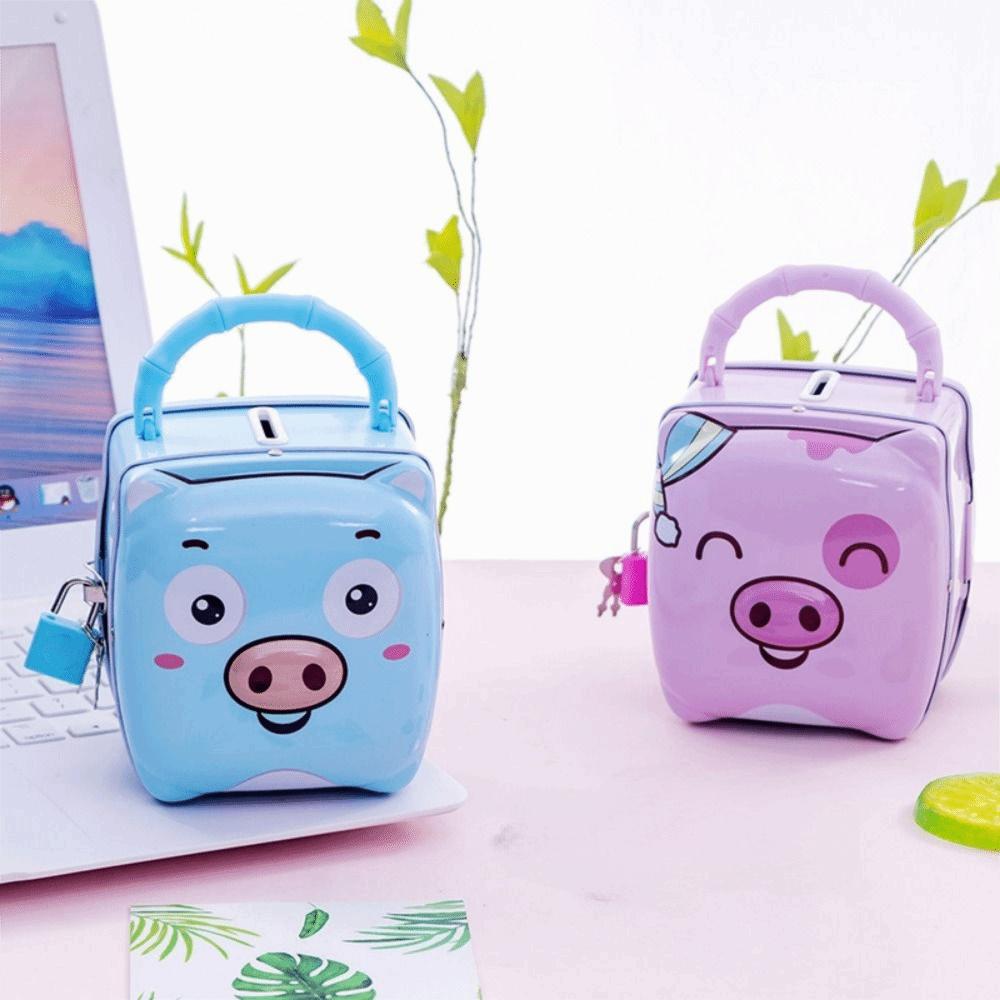Pig Shape Money Saving Box Tinplate Coins Storage Box Handheld Piggy Bank  For Children Gift