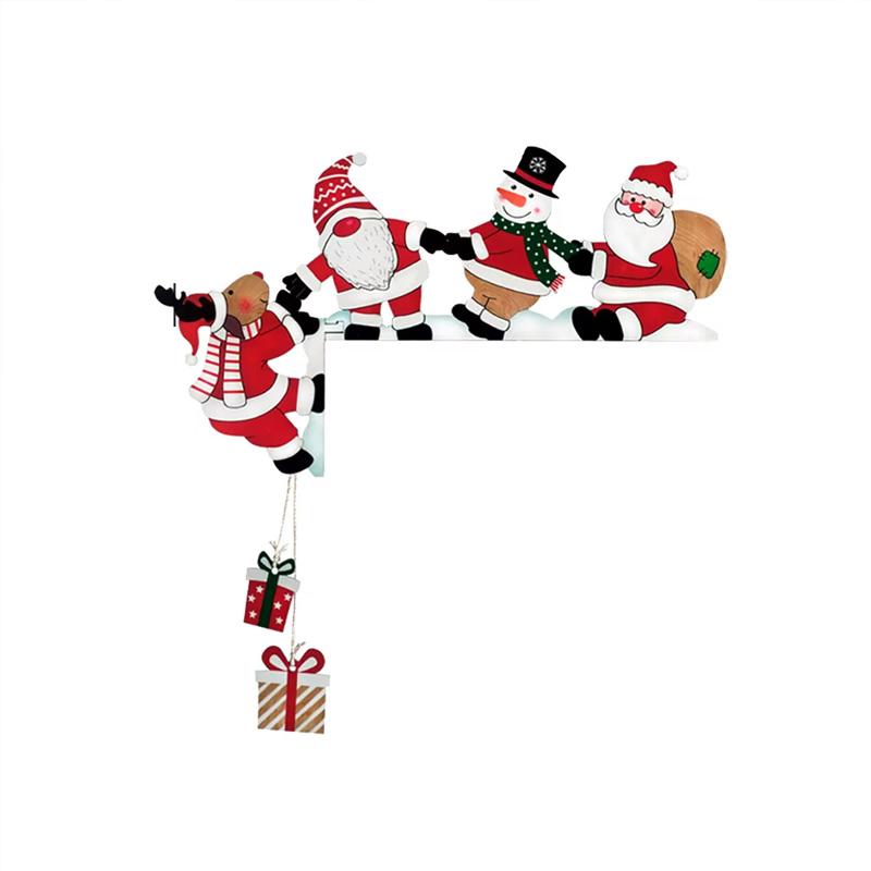 1pc Fashion Santa Christmas Door Corner Decor Snowman Reindeer Frame Sign Wooden For Party House