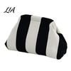 Portable Small Organizer for Purse Snap Shut Makeup Bag, Striped Knitted Clutch Pouch, Stylish Toiletry Bag Wide Open Cosmetic Pouch Brushes