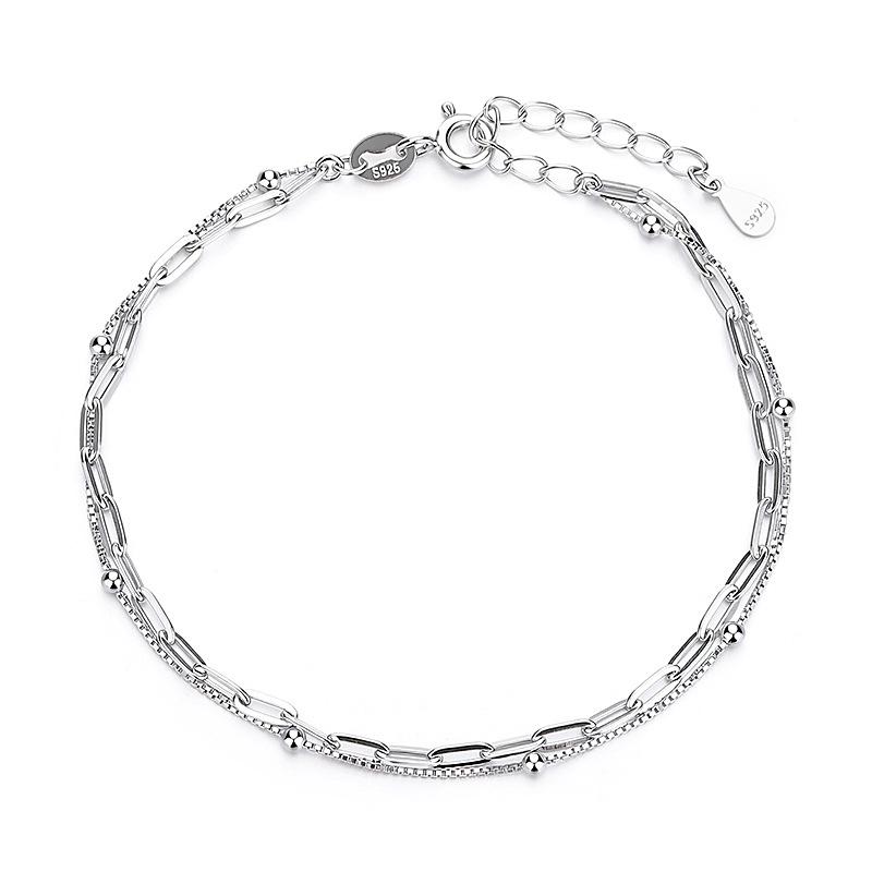 925 Silver Electroplated Double-layer Chain Bracelet Ins Niche Jewelry Women High-end Minimalist Geometric Bead Fashion