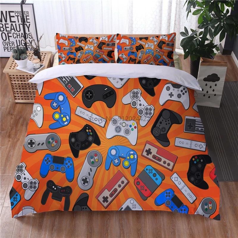 Черный комплект постельного белья GamePad с рисунком из мультфильма, пододеяльники, наволочки для взрослых и детей, комплекты постельного белья Queen King Double Size