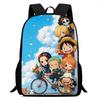 Школьный рюкзак One Piece 15 дюймов Мультяшный школьный рюкзак Большая вместимость Прочный Легкий Регулируемый ремень Для детей от 6 до 10 лет