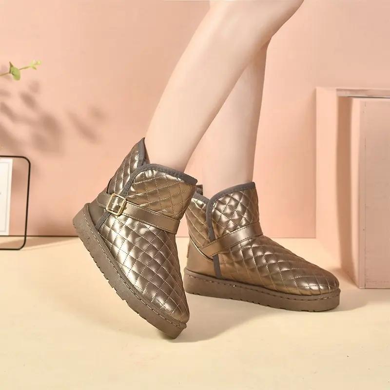 Женские зимние ботинки, водонепроницаемые, массивные, женские, черные, с круглым носком, на платформе, ботильоны, плюшевые, горячая распродажа, шикарный и элегантный косплей