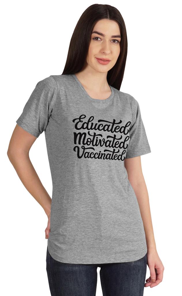 Inkmeso Educated Motivated Vaccinated Funny Pro Vaccine Crew Neck T-shirt For