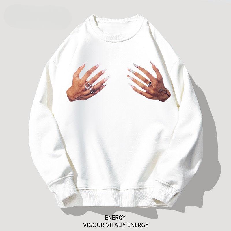 Американский уличный стиль, свободный свитер с круглым вырезом и вырезом на среднем пальце, унисекс, модная толстовка на осень/зиму