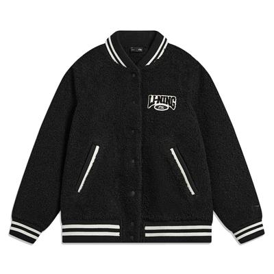 Li Ning Sports Lifestyle Series Color Block Logo Printed Faux Lamb Wool Jacket Women Jacket Black AFDT860-1