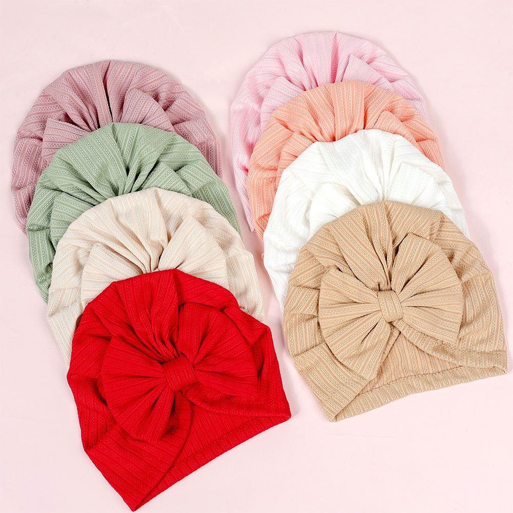Cotton Polyester Big Bow Hats Solid Color Toddler Turban Cute Headband Kids