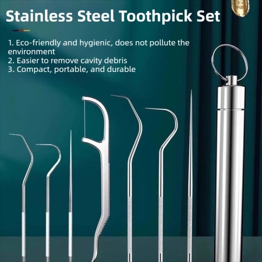 3/7pcs Reusable Toothpicks Pocket Set Stainless Steel Portable Teeth Cleaner for Tooth Oral Clean