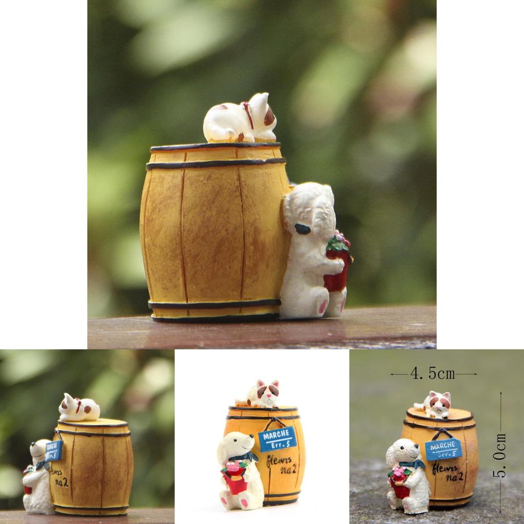 Cute Cartoon Wine Barrel Cat And Dog Mini Model Ornament For Photography And Promotional Gifts