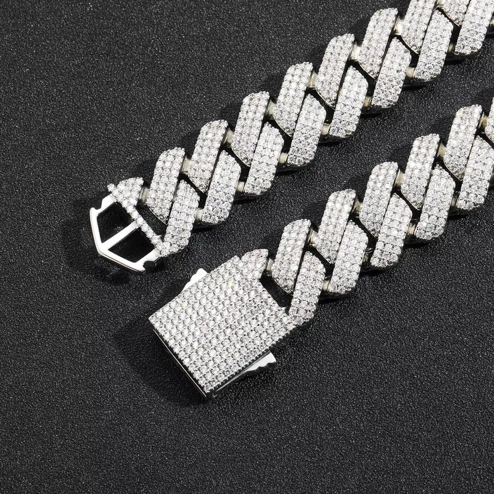 Street Rock Hip Hop Jewelry 20mm Wide Heavy Thick Rhombus Miami Cuban Chain Bracelet Iced Out Prong Cuban Link Bracelet