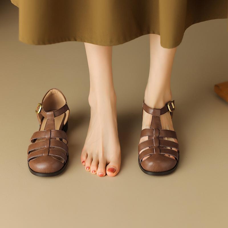 Модные женские новые весенне-летние туфли с круглым носком из кожи, удобные на низком каблуке, с закрытым носком, настраиваемый большой каблук, римские сандалии 46 47 48