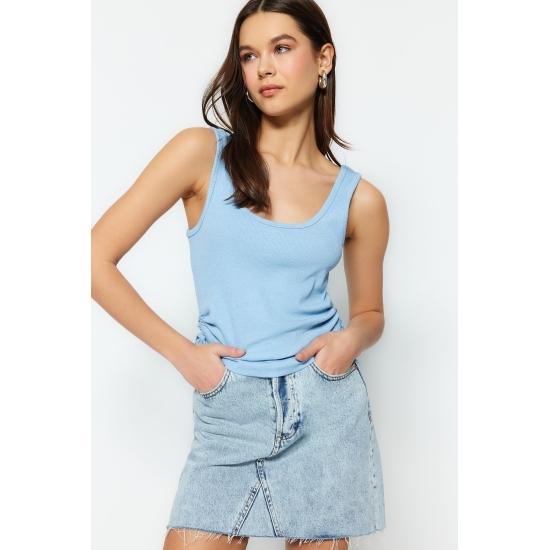 Эластичный вязаный трикотажный трикотажный майка в рубчик с вырезом у бассейна