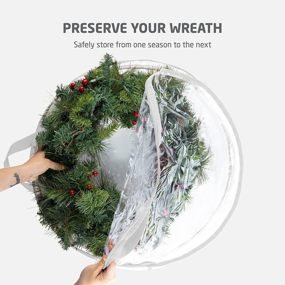 Рождественские прозрачные сумки для хранения венков Контейнер для хранения рождественских венков Сумки для венков с двойными молниями и ручками
