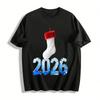 2026 Новогодний Рождественский носок Графическая Повседневная футболка Из чистого хлопка