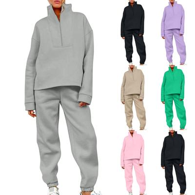 Летний женский однотонный топ с длинными рукавами, повседневные эластичные брюки с карманами на молнии, спортивные упражнения, повседневный стиль, свободный мягкий костюм из двух частей