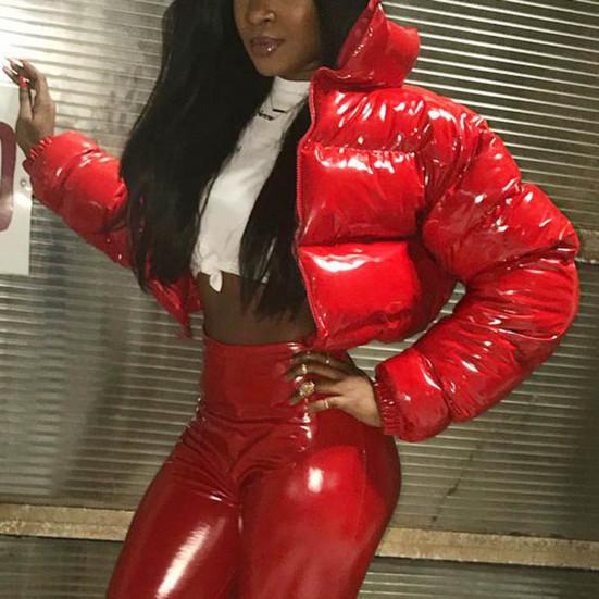 Casual Solid Color Smooth Zipper Lady Short Quilted Jacket for Daily Wear Winter Coat