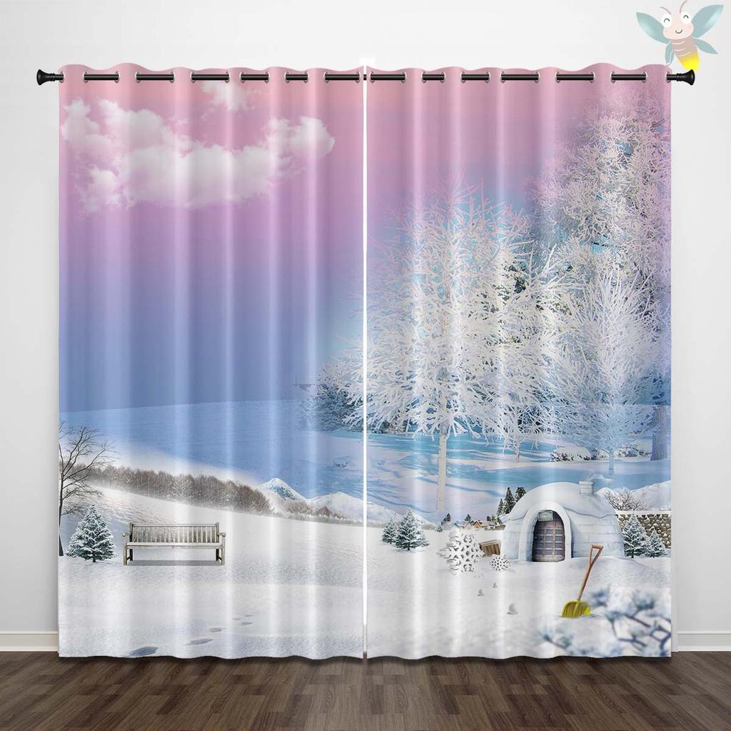 Шторы Дверные шторы Рождественские солнцезащитные шторы Затемняющие шторы из ткани Цифровая печать Снеговик Перфорированные