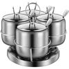 3 Pcs Stainless Steel Seasoning Condiment Jars, Revolving Sugar Bowl Coffee Pot Rotating Spice Jar Set with Rack Spice Container with Lid and Spoon