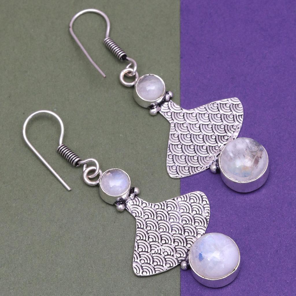Серьги из серебра 925 пробы с лунным камнем, стерлинговые ювелирные изделия, радужная серьга, натуральный драгоценный камень