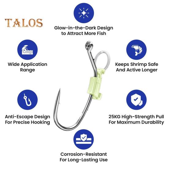 5/15/25Pcs Luminous Live Shrimp Fixing Hook Heavy Duty Metal Barbed Fishhook Freshwater Saltwater Catfish Bass Fishing Hook Fishing Accessories