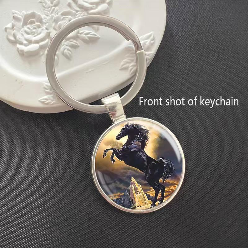 Running Stallion Pattern Round Pendant Keychain - Hot-selling Metal Charm Gift