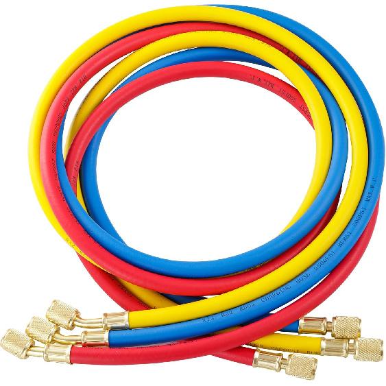 3 Pieces AC Manifold Gauge Hose Kit, R410A Refrigerant Charging Hoses 1/4 SAE, 5FT AC Manifold Gauge Hose Kit For R134A R410A R22 R404A, A/C Charging