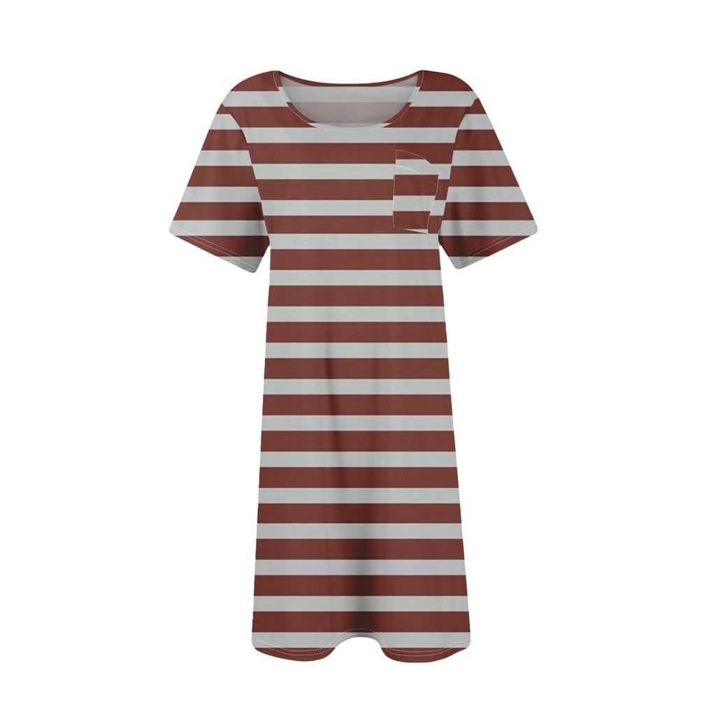 Womens Summer Dresses Short Sleeve Linen Casual T-Shirt Dresses Swing Beach Midi Dress Sundresses With Pockets