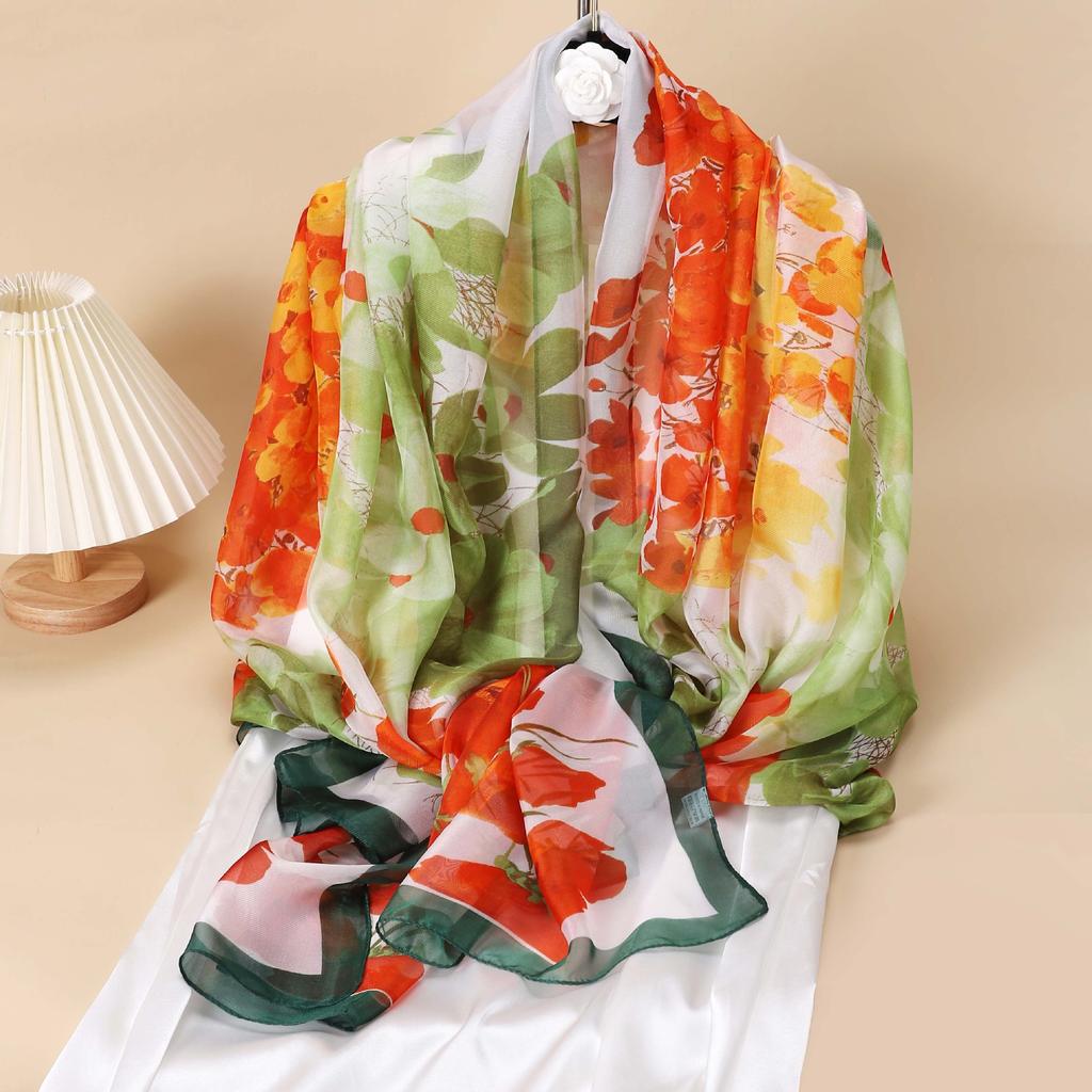 Новая летняя шаль из искусственного шелка для женщин, дышащий шелковый шарф с синим и белым фарфоровым принтом, тонкий газовый шарф для головы, шарф для матери