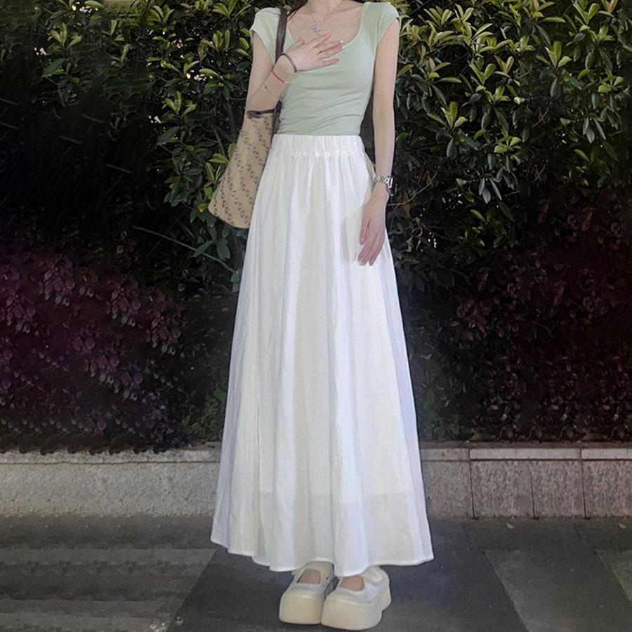 Женская весенне-летняя белая миди-юбка мягкого стиля с высокой талией и облегающего кроя - Элегантная женственная юбка-полусолнце