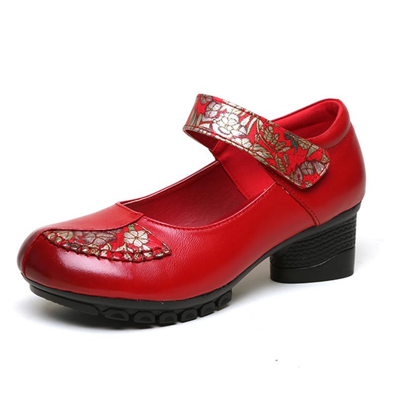 Ethnic Style Spring and Fall Women's Shoes Thick with Soft Bottom Fashion Single Shoes Head Layer Cowhide Small Leather Shoes